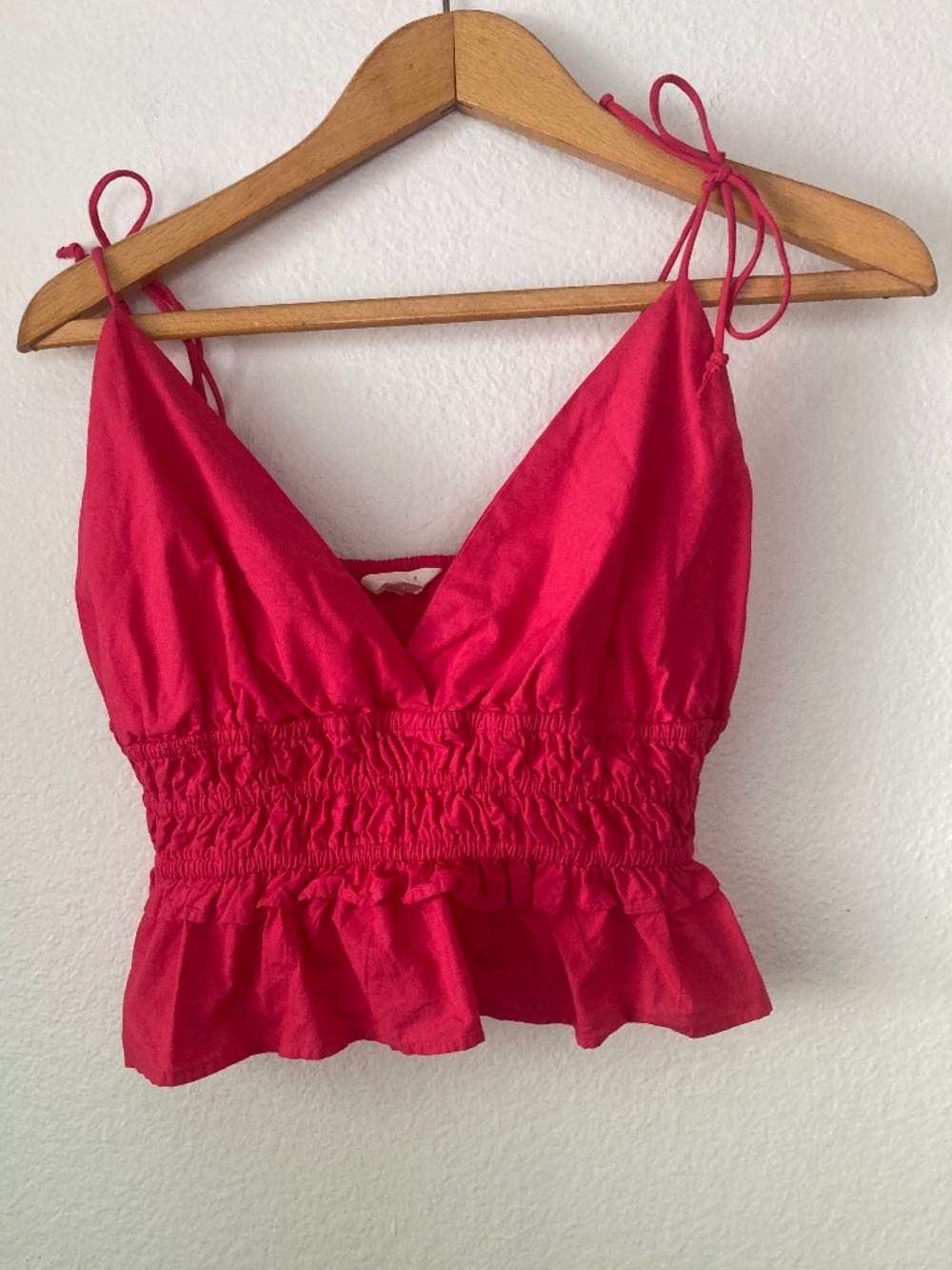 Sim & Sam Peplum Smocked Ruffle Hem Crop Top XL Tank Pink